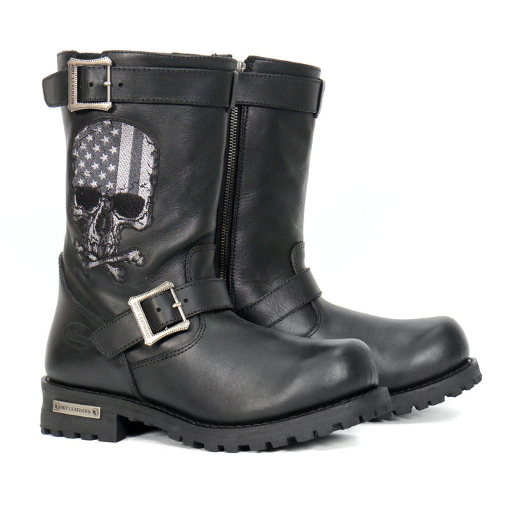 Hot Leathers Tall Harness Flag Skull Boot With Round Toe