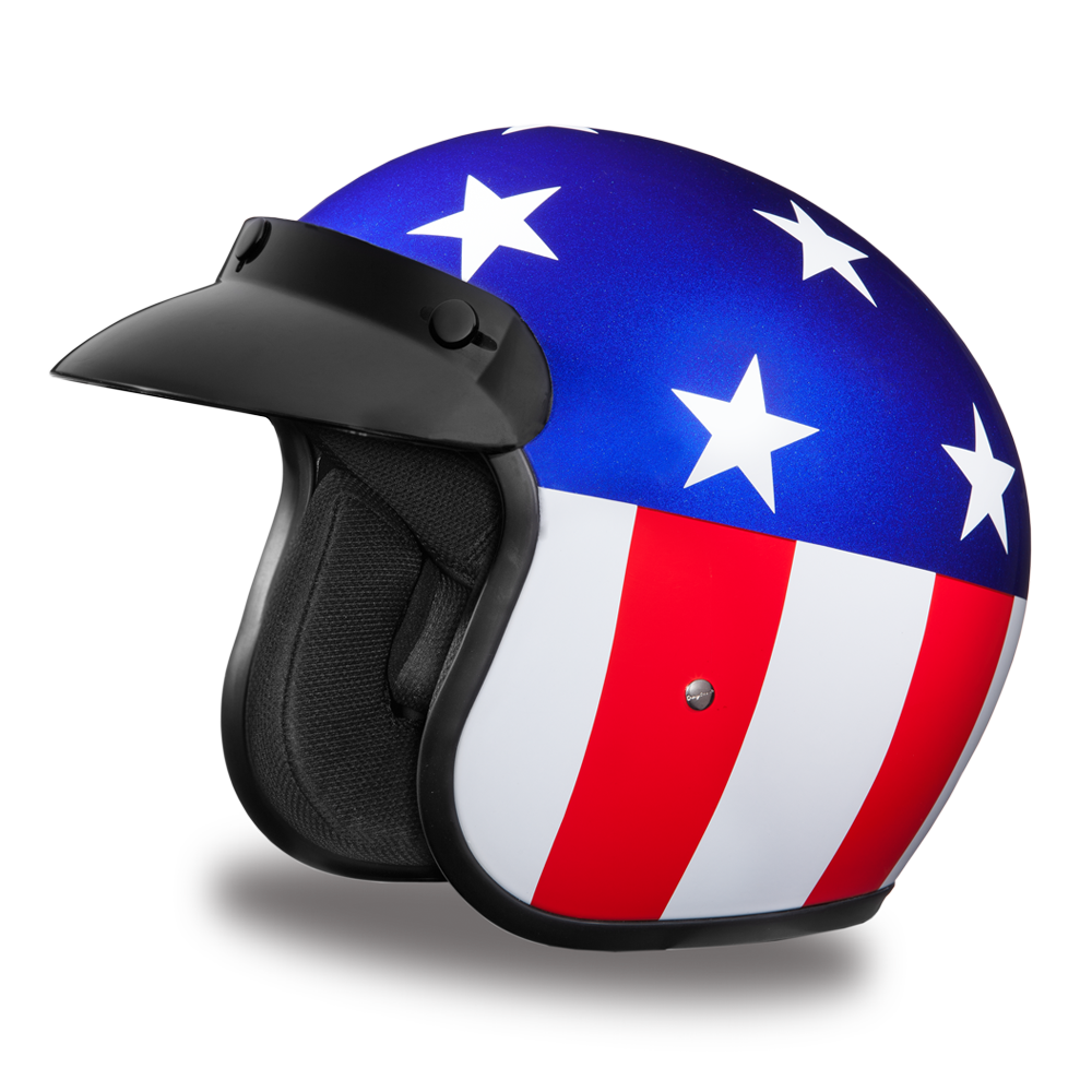 Daytona D.O.T. Cruiser States of America Motorcycle Open Face Helmet, Blue/White/Red - American Legend Rider