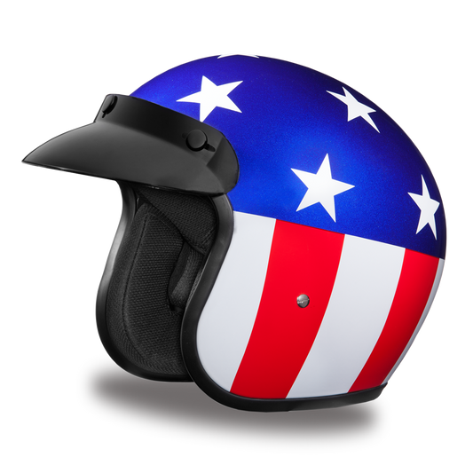 Daytona D.O.T. Cruiser States of America Motorcycle Open Face Helmet, Blue/White/Red - American Legend Rider