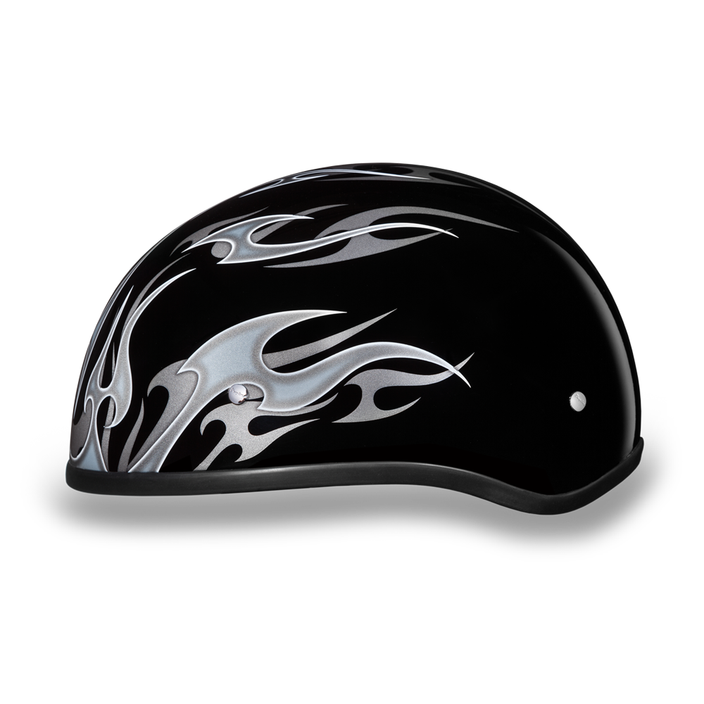 Daytona D.O.T. Motorcycle Skull Cap Half Helmet Black w/ Silver Flames - American Legend Rider
