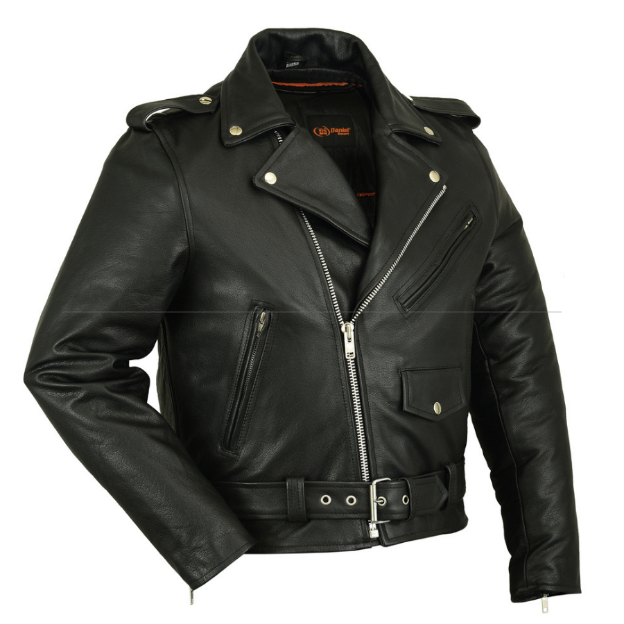 Daniel Smart Classic Plain Side Police Style M/C Leather Jacket - American Legend Rider