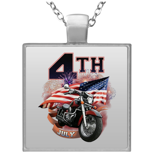 Silver Plated 4th of July Square Pendant Necklace
