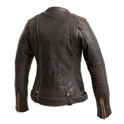 First Manufacturing Electra - Women's Leather Motorcycle Jacket, Distressed Brown - American Legend Rider