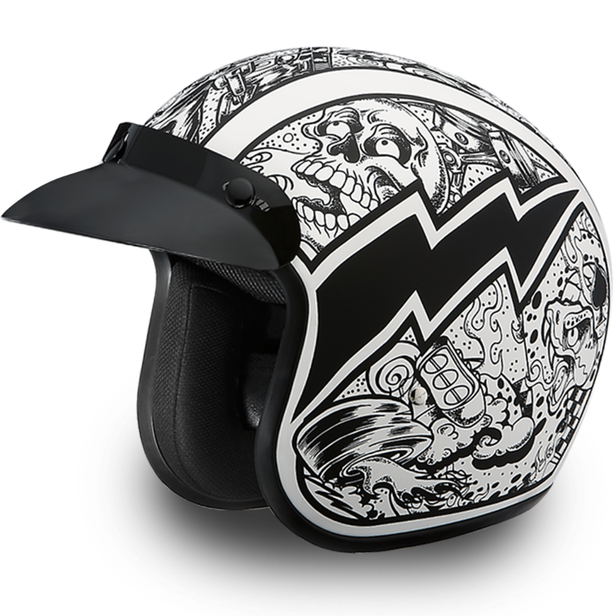 Daytona D.O.T. Cruiser w/Graffiti Motorcycle Open Face Helmet, Unisex, XS-2XL, Black/White - American Legend Rider