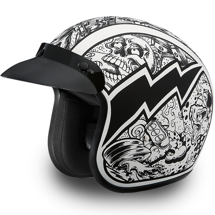Daytona D.O.T. Cruiser w/Graffiti Motorcycle Open Face Helmet, Unisex, XS-2XL, Black/White