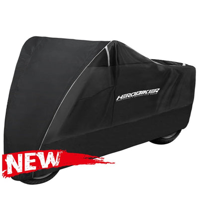 Enhance protection for your motorbike with our sleek black Waterproof Protective Motorcycle Cover featuring a new logo, shielding it from weather damage.