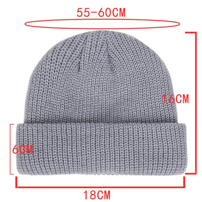 The measurements of a Wool Knitted Skull Cap Beanie made from knit fabric.