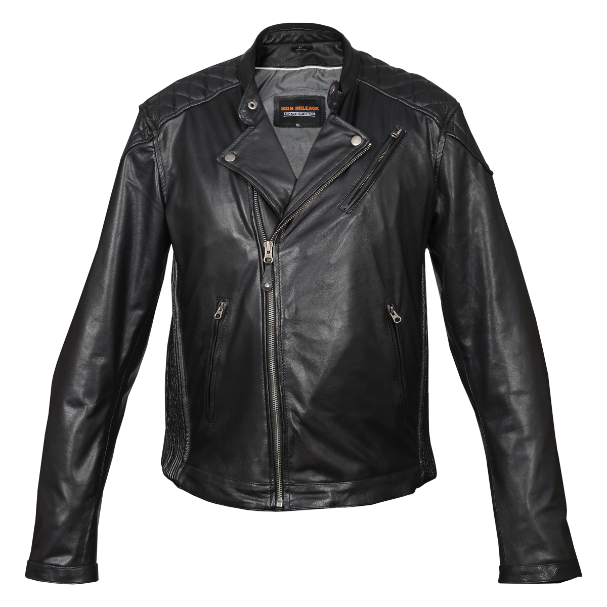 Vance Leather High Mileage Men's Black Leather Jacket with Diamond