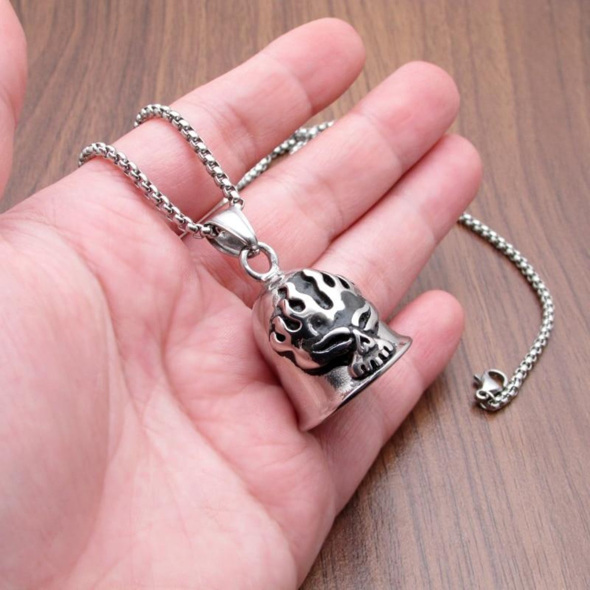 Stainless Steel Skull Rider Gremlin Bell Pendant