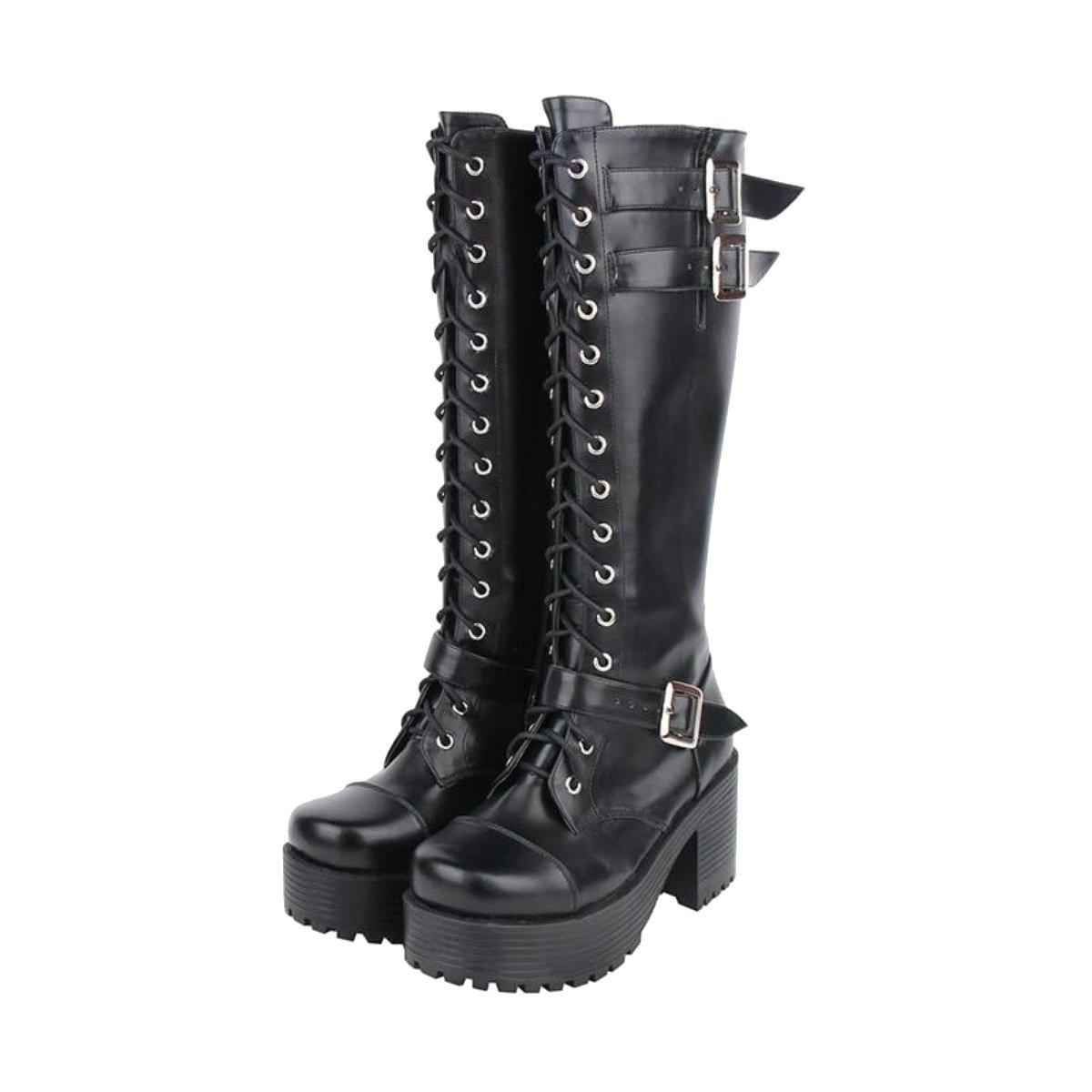 Women's Knee High Buckle Strap Punk Boots - American Legend Rider