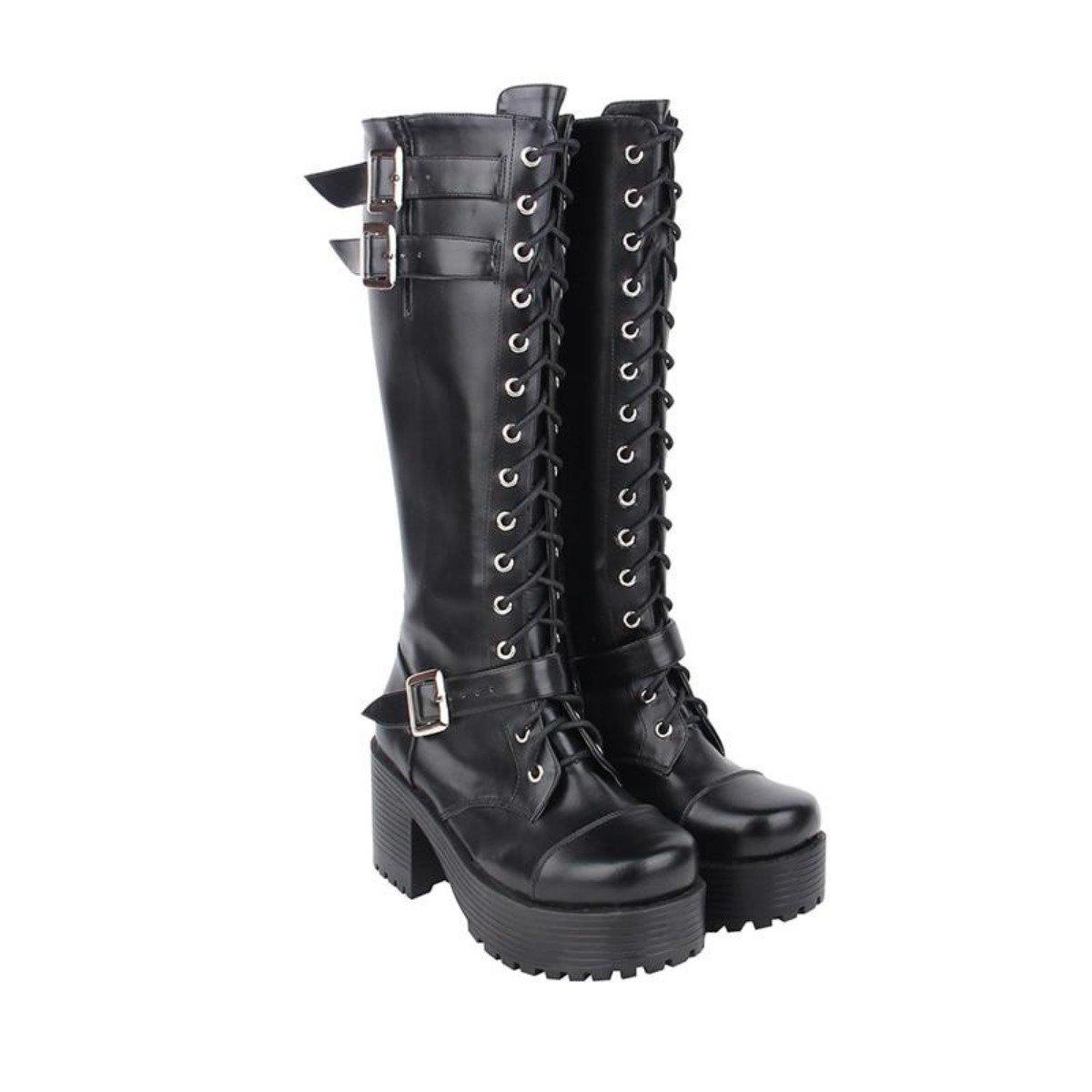 Women's Knee High Buckle Strap Punk Boots - American Legend Rider