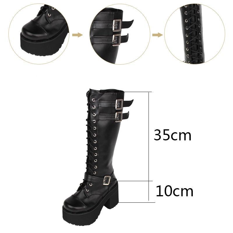 Women's Knee High Buckle Strap Punk Boots - American Legend Rider