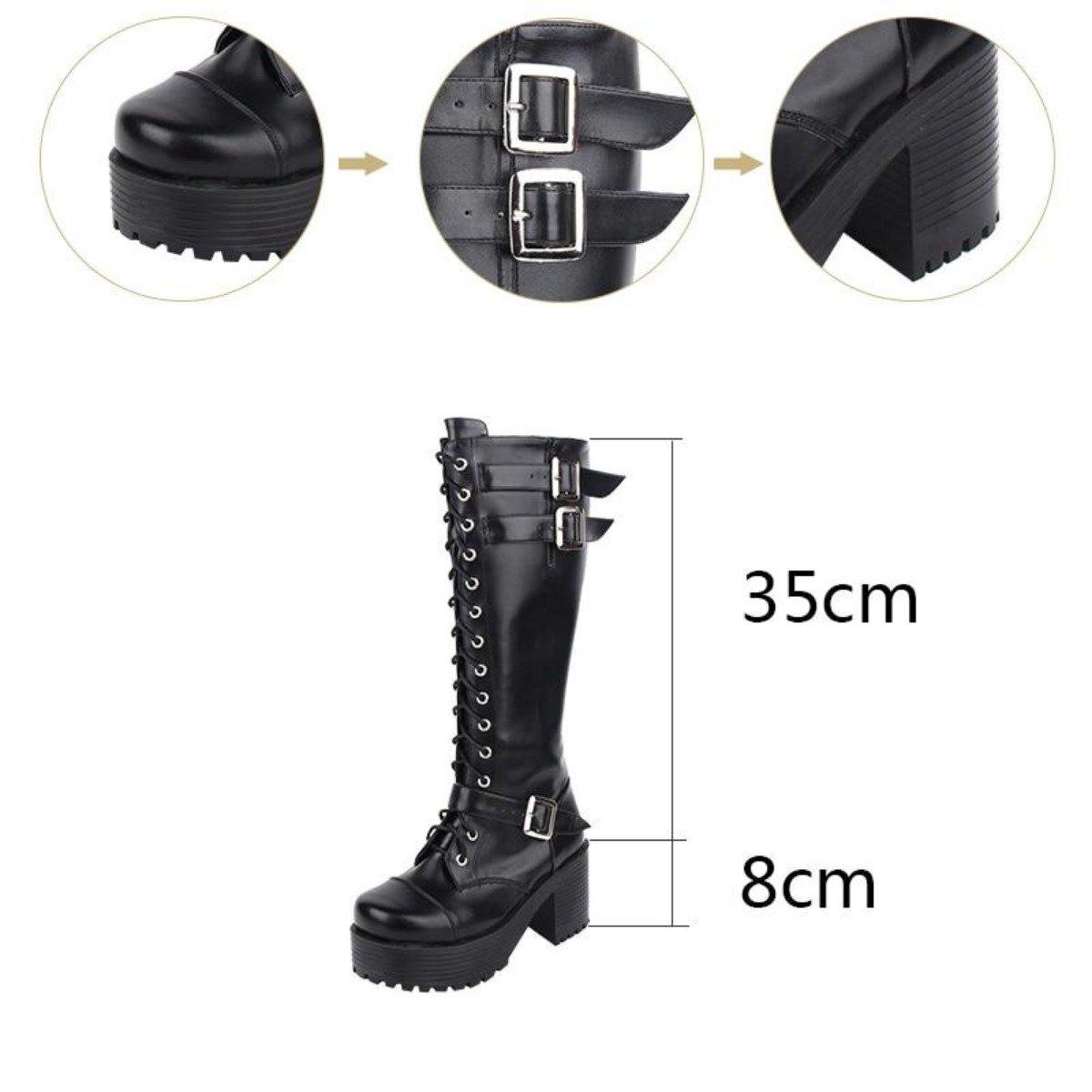 Women's Knee High Buckle Strap Punk Boots - American Legend Rider