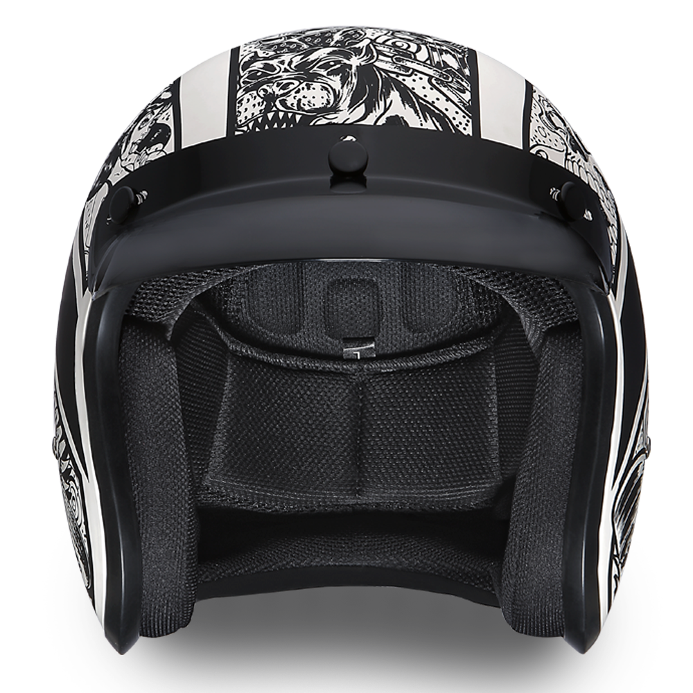 Daytona D.O.T. Cruiser w/Graffiti Motorcycle Open Face Helmet, Unisex, XS-2XL, Black/White - American Legend Rider