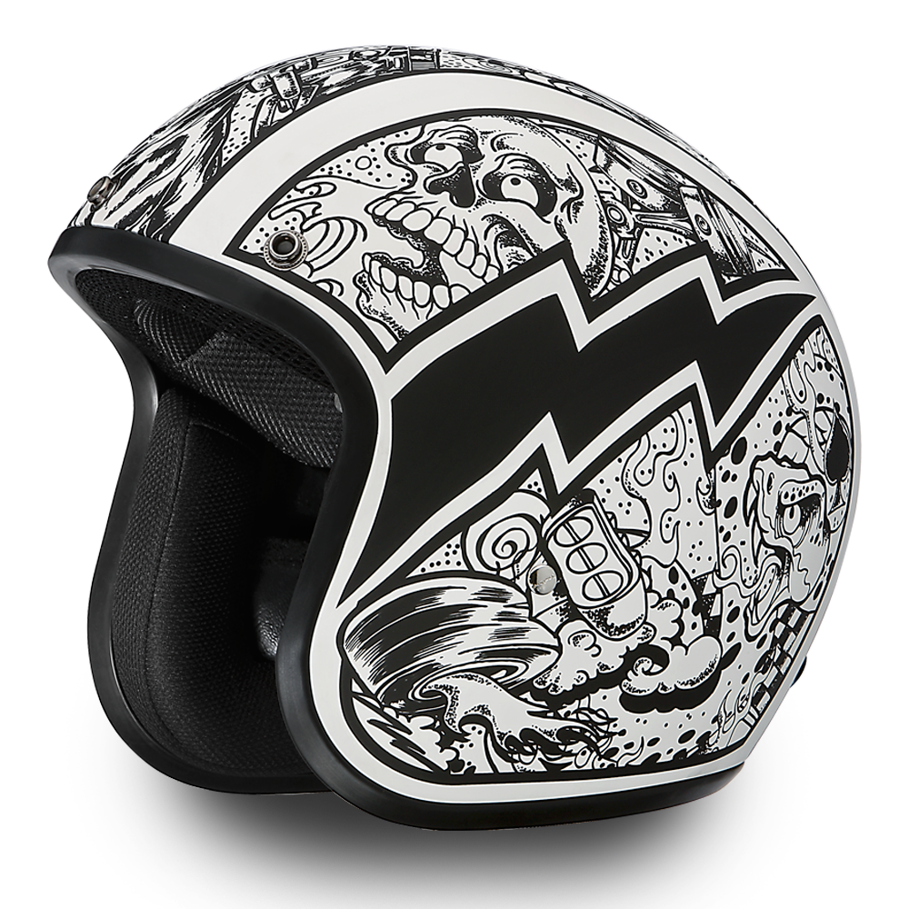 Daytona D.O.T. Cruiser w/Graffiti Motorcycle Open Face Helmet, Unisex, XS-2XL, Black/White - American Legend Rider