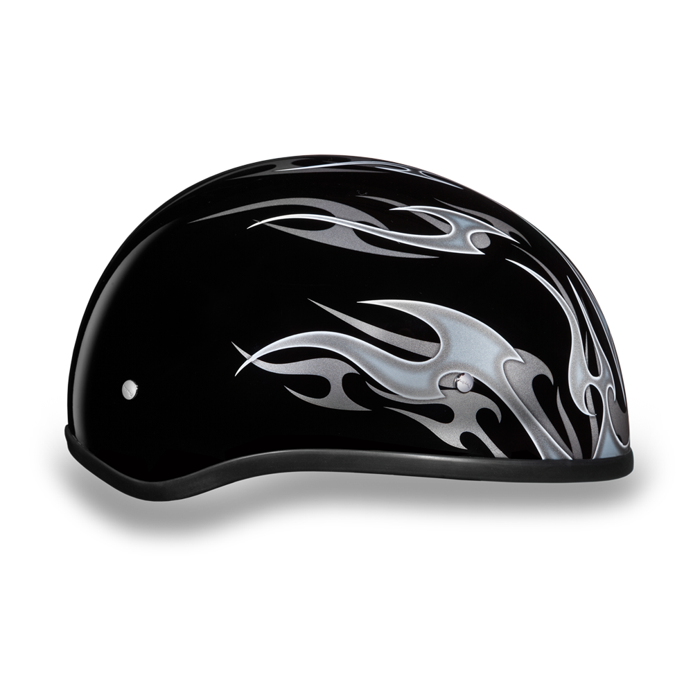 Daytona D.O.T. Motorcycle Skull Cap Half Helmet Black w/ Silver Flames - American Legend Rider