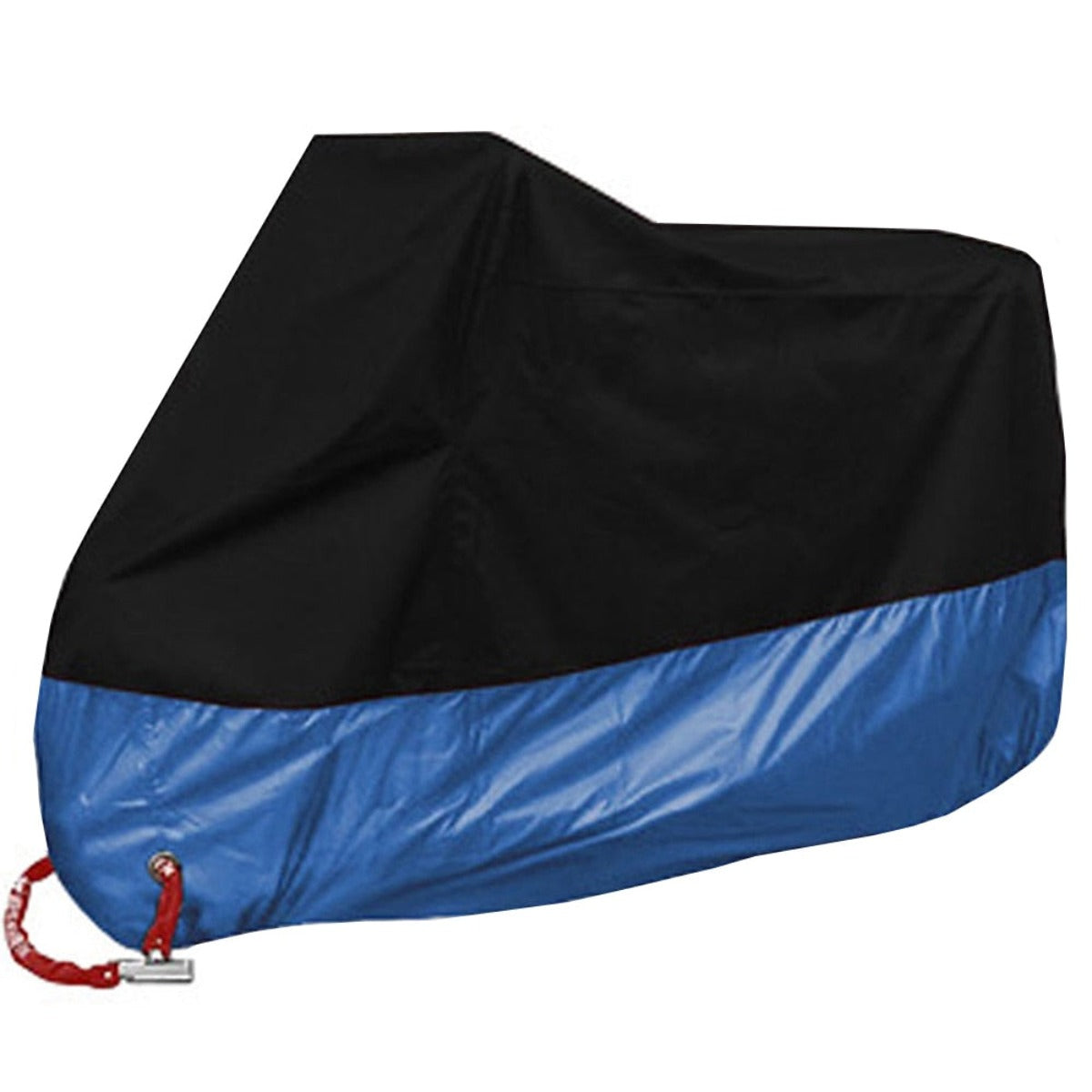 A black and blue Waterproof Protective Motorcycle Cover on a white background, designed to protect against weather damage.