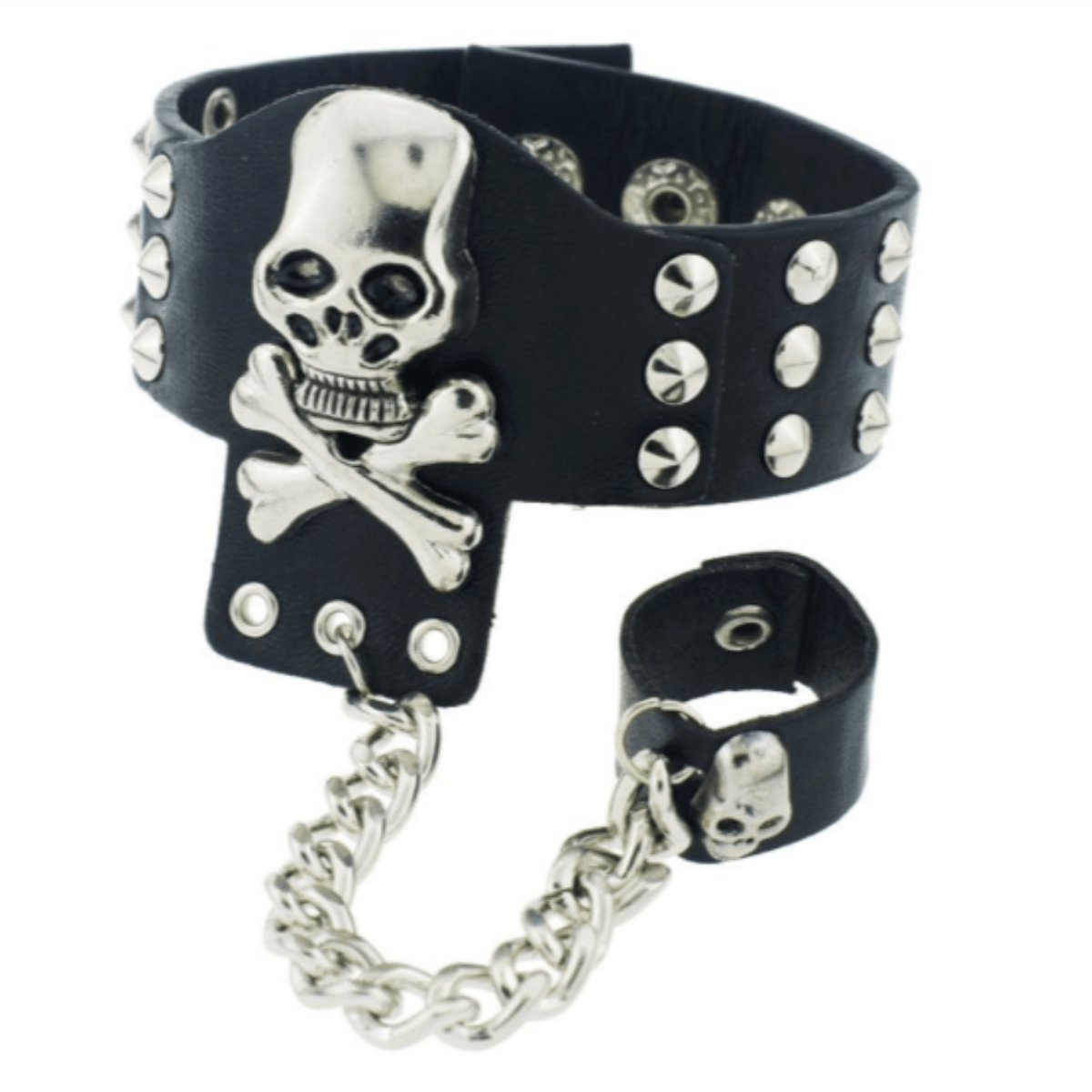 Handmade Leather Skull Bracelet with Ring - American Legend Rider