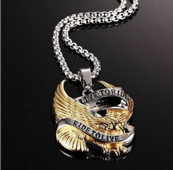 A Live to Ride Necklace + Free Live to Ride Bracelet Bundle with an eagle on it.