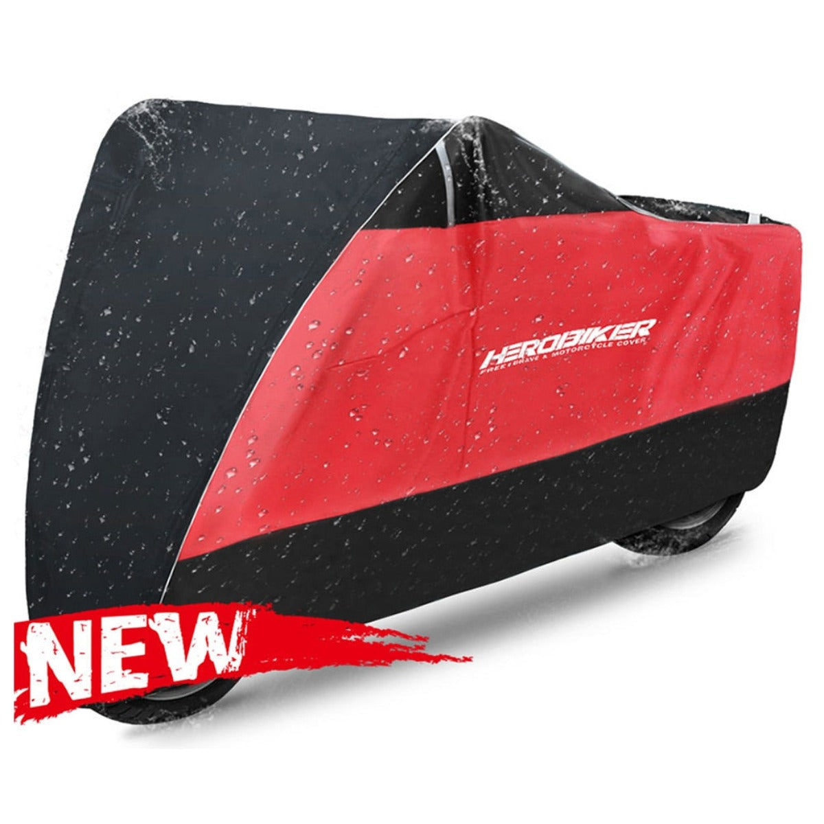 This red and black Waterproof Protective Motorcycle Cover provides protection against weather damage.