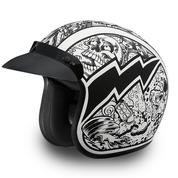Daytona D.O.T. Cruiser w/Graffiti Motorcycle Open Face Helmet, Unisex, XS-2XL, Black/White - American Legend Rider
