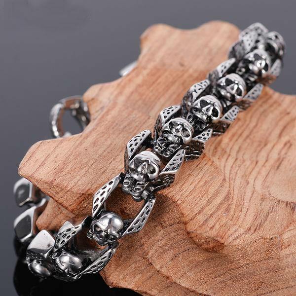 Stainless Steel Rocker Skull Bracelet - American Legend Rider