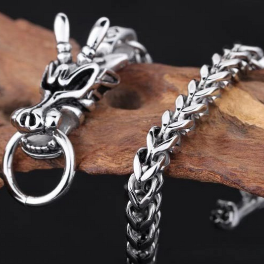 Dragon Head Bracelet Stainless Steel,  Size 8.6" x  0.2" - American Legend Rider
