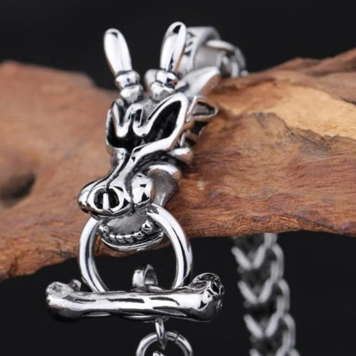 Dragon Head Bracelet Stainless Steel,  Size 8.6" x  0.2" - American Legend Rider