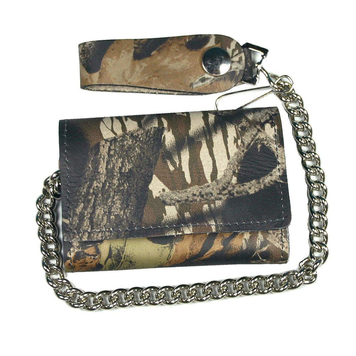 Hot Leathers Tri Fold Wallet Camo With Chain