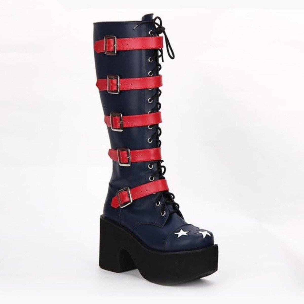 Women's High Heel Buckle Straps Boots with Stars - American Legend Rider