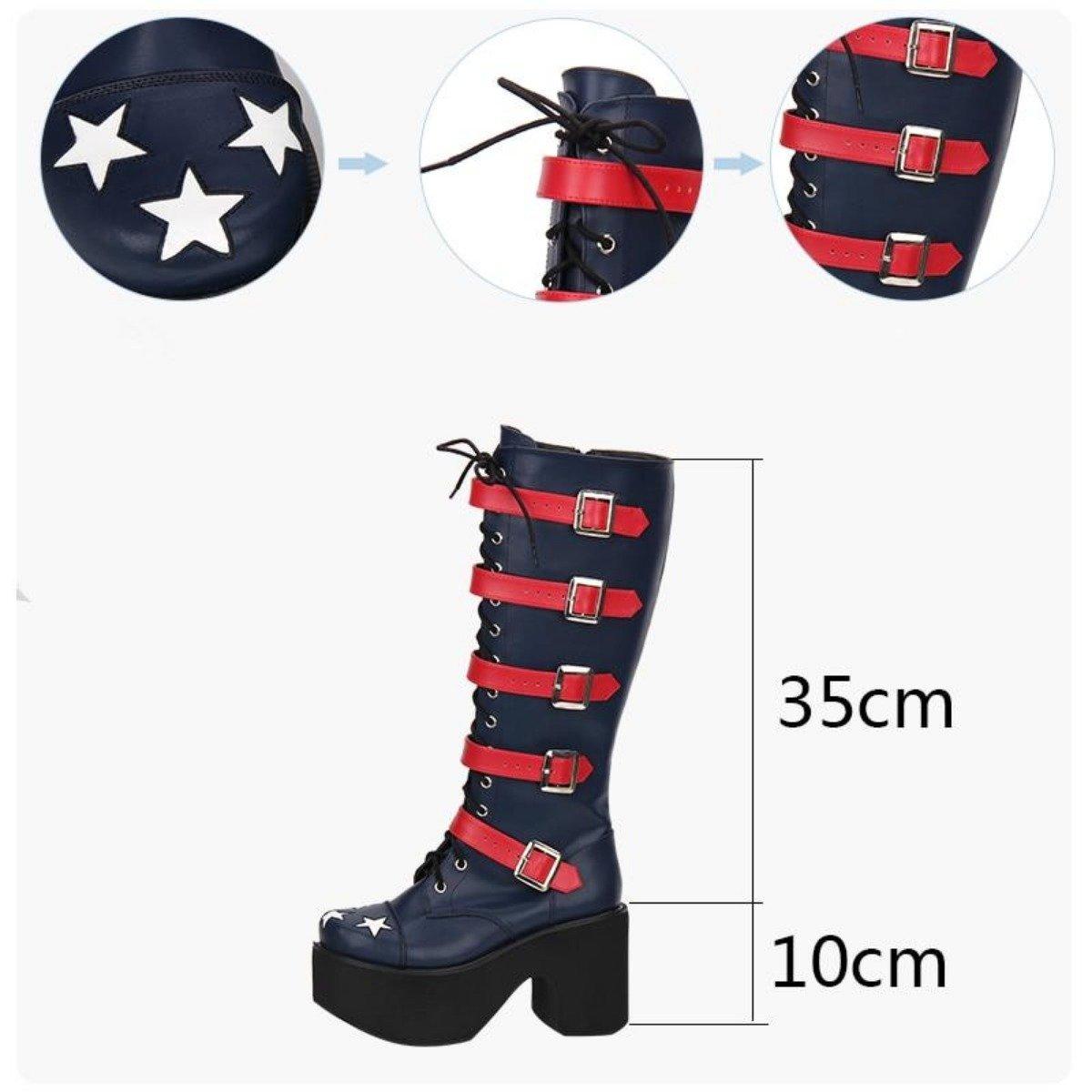 Women's High Heel Buckle Straps Boots with Stars - American Legend Rider