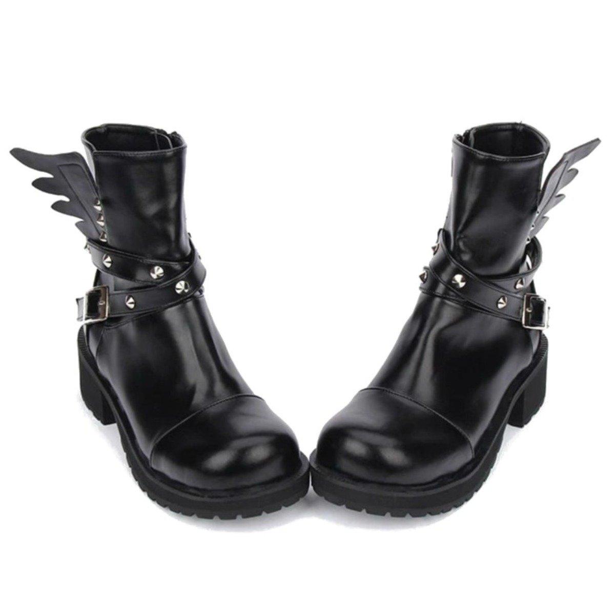 Women's Rivet Buckle Strap & Wings Punk Boots - American Legend Rider