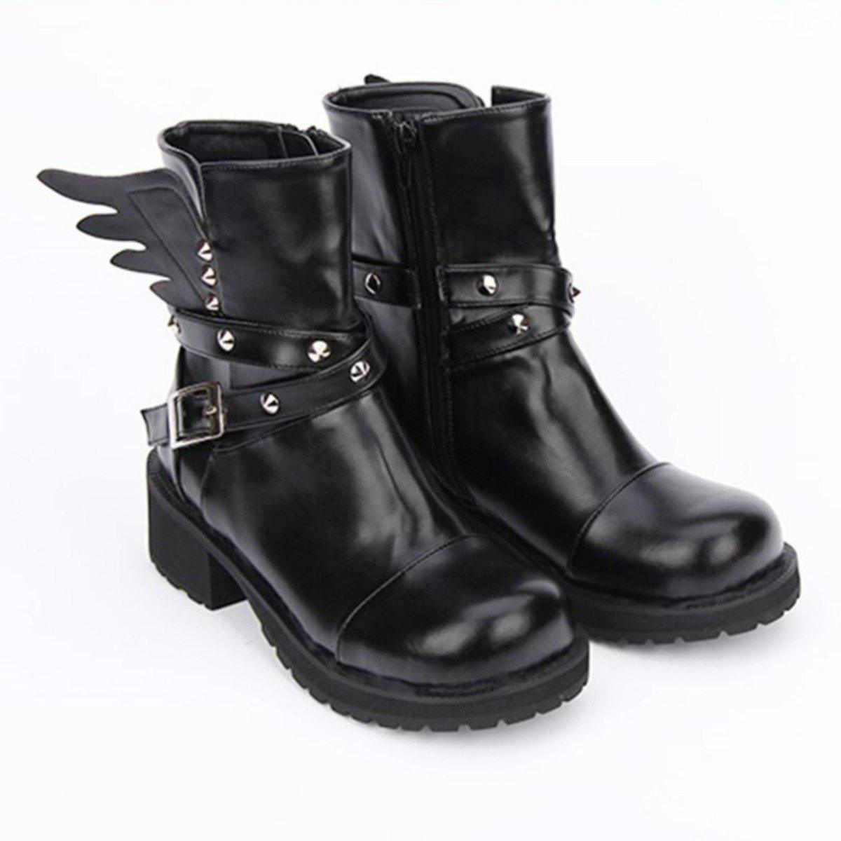 Women's Rivet Buckle Strap & Wings Punk Boots - American Legend Rider