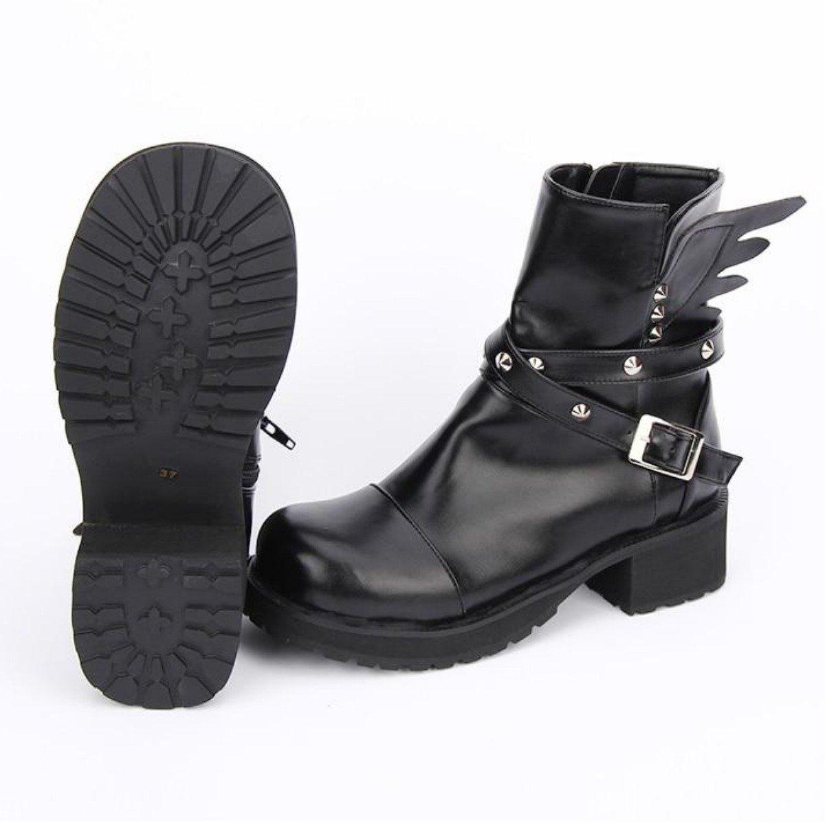Women's Rivet Buckle Strap & Wings Punk Boots - American Legend Rider