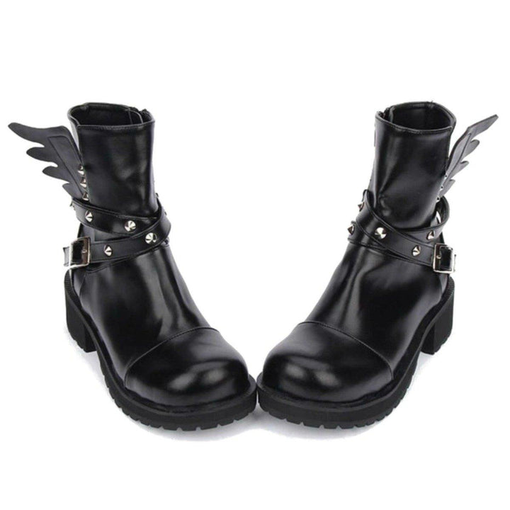 Women's Rivet Buckle Strap & Wings Punk Boots