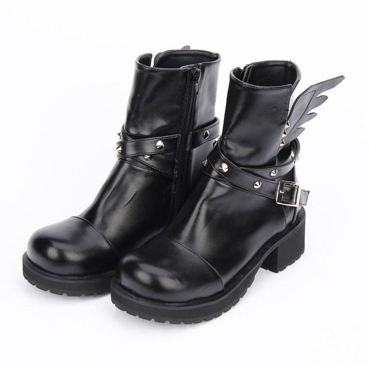 Women's Rivet Buckle Strap & Wings Punk Boots - American Legend Rider