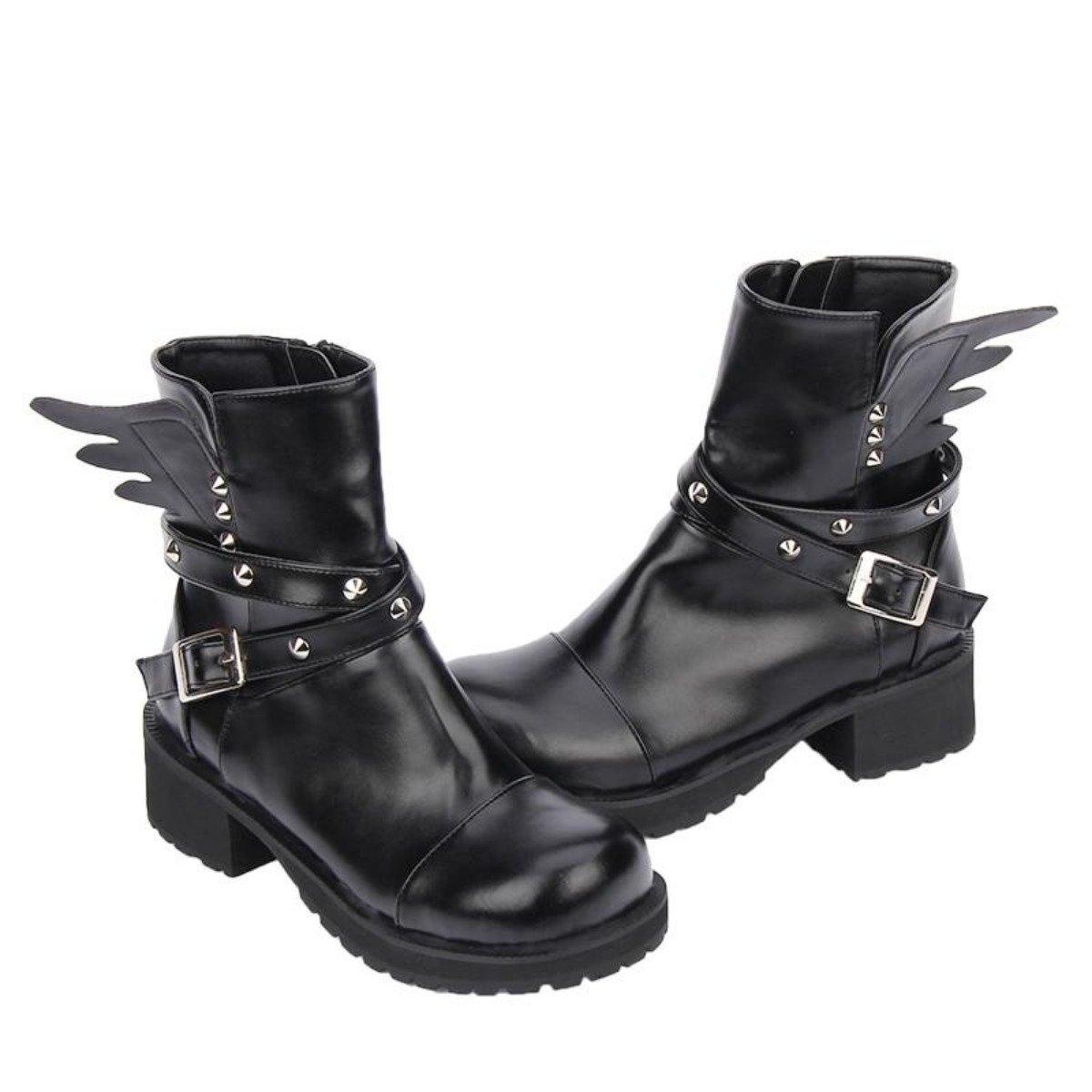 Women's Rivet Buckle Strap & Wings Punk Boots - American Legend Rider