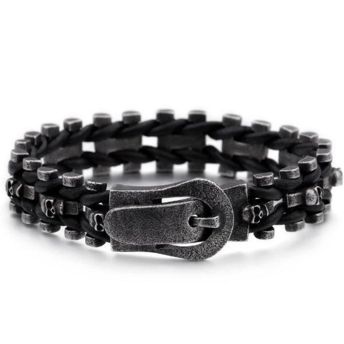 Skull Braided Leather Bracelet - American Legend Rider