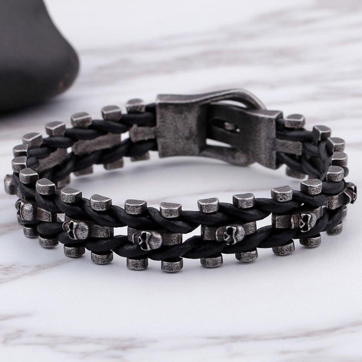 Skull Braided Leather Bracelet - American Legend Rider
