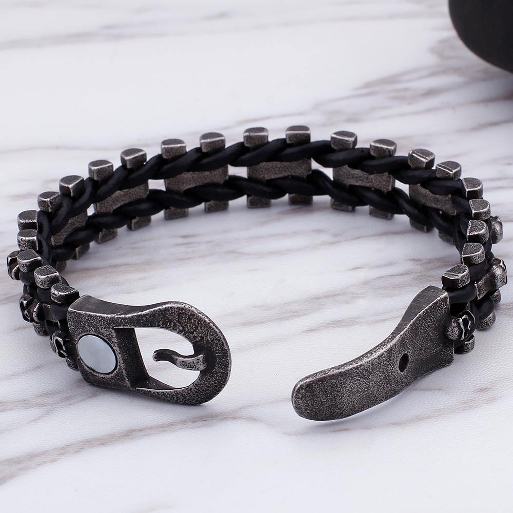 Skull Braided Leather Bracelet - American Legend Rider