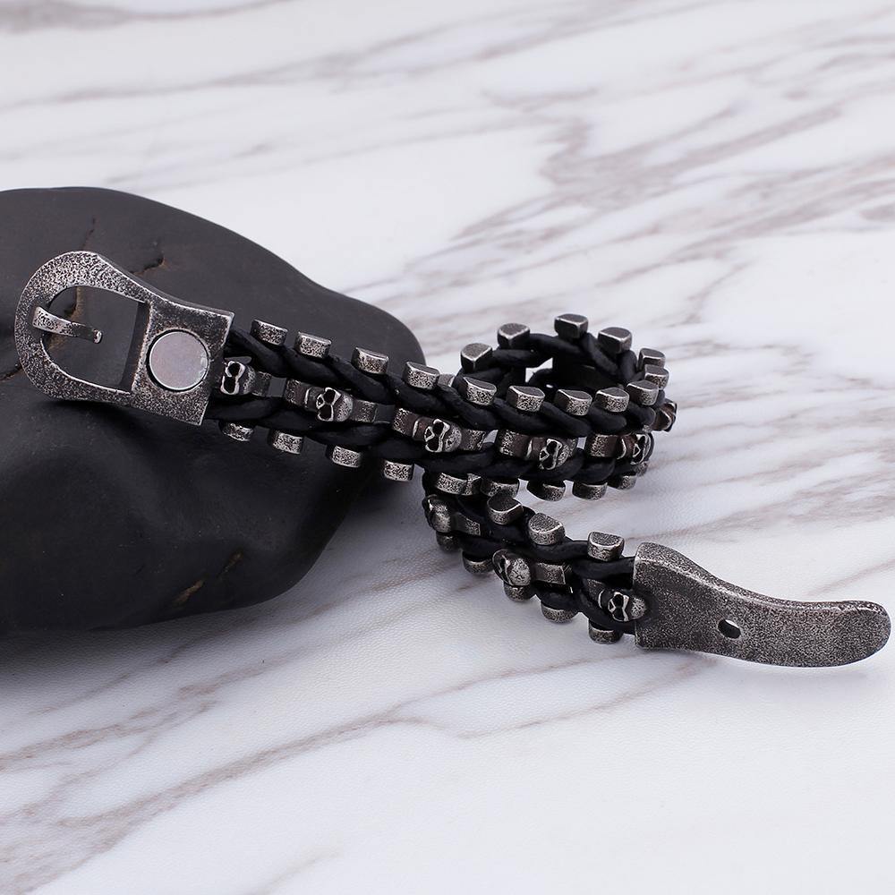 Skull Braided Leather Bracelet - American Legend Rider