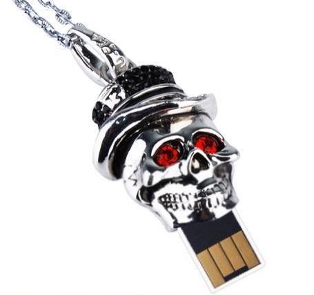 Metal Skull Pendant USB Flash Drive with Red Eyes, 1GB-2TB - American Legend Rider