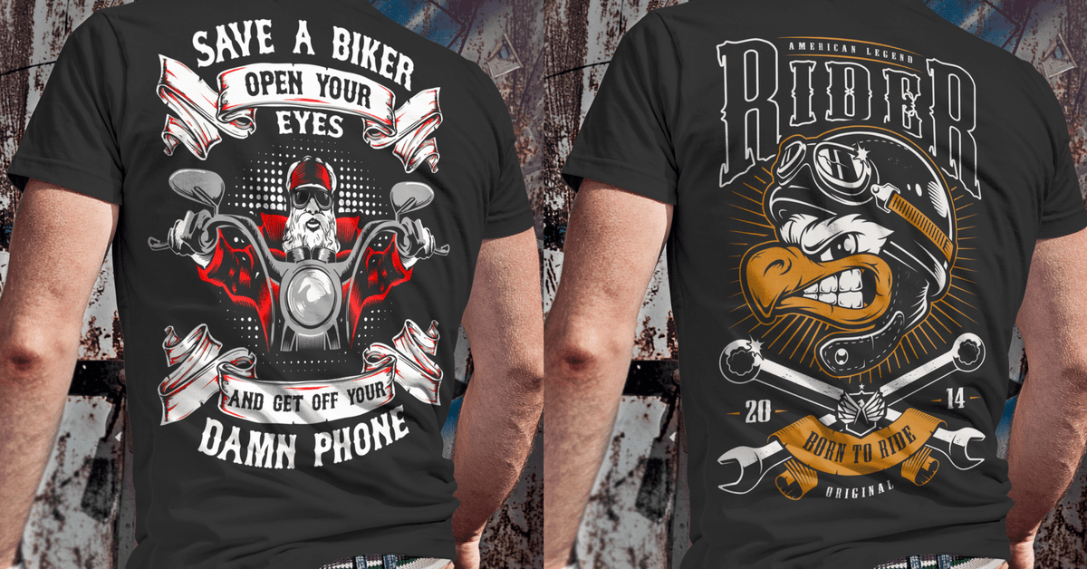 Two Save A Biker Open Your Eyes And Get Off You Damn Phone T-Shirts, Cotton, Black with the words save a biker's eye.