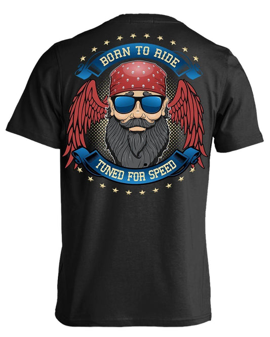 Men's "Born To Ride, Tuned For Speed" T-shirt , Unisex Fit, Polyester/Cotton, S-6XL, Black - American Legend Rider
