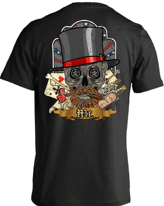 Poker Skull in a Hat T-Shirt, Cotton, Black - American Legend Rider