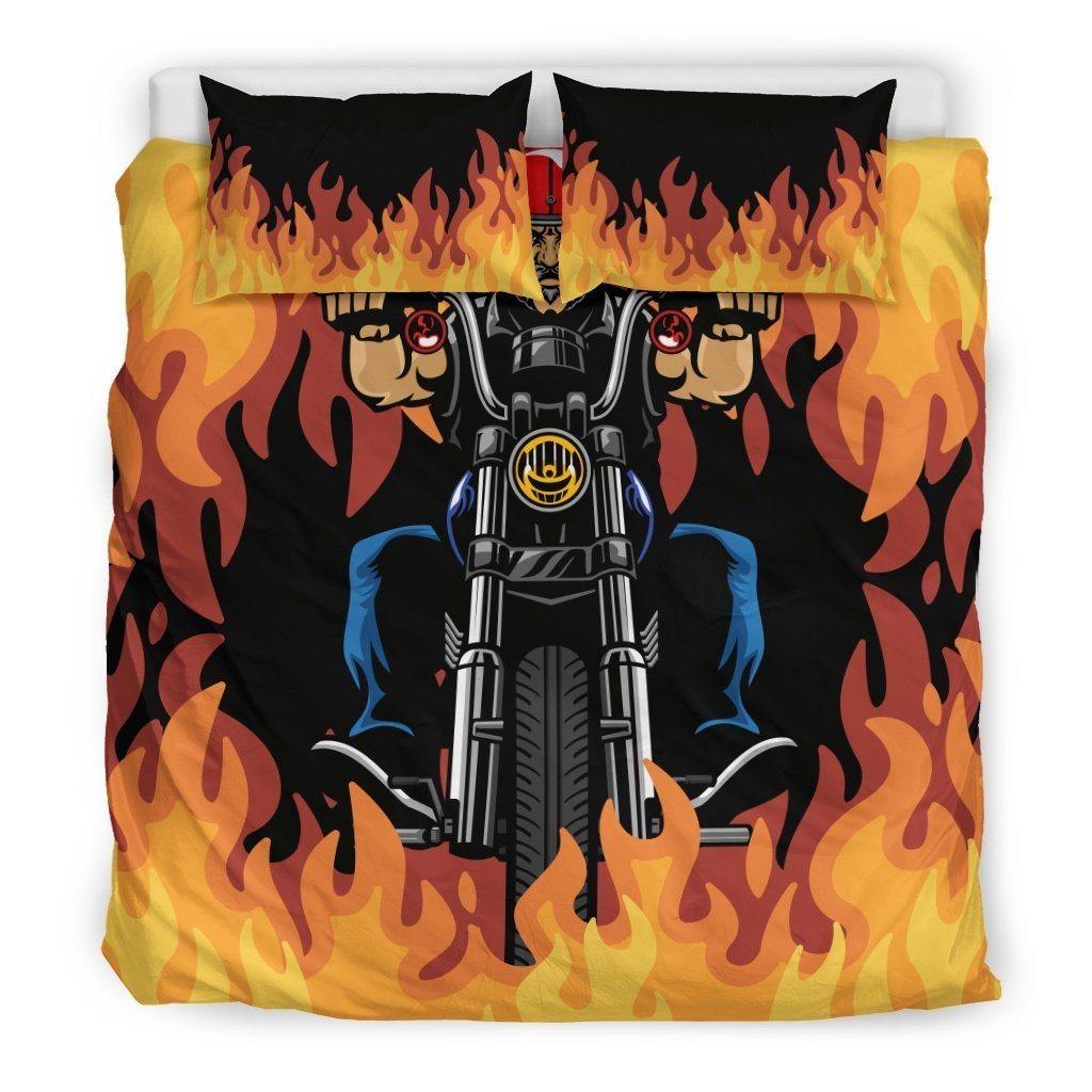 Mad Rider Bedding Set (1 Duvet Cover, 2 Pillowcases), Brushed Polyester, Black/Orange - American Legend Rider
