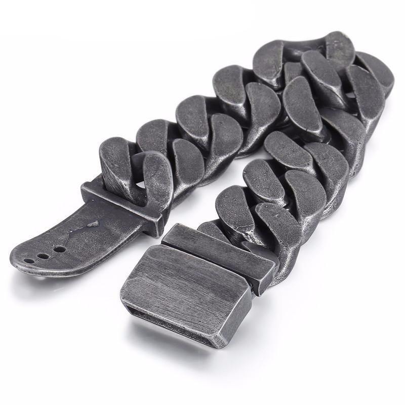 316L Stainless Steel/Enamel Big Boys Heavy Thick Chain Bracelet, 9" x 0.9", Gray - American Legend Rider