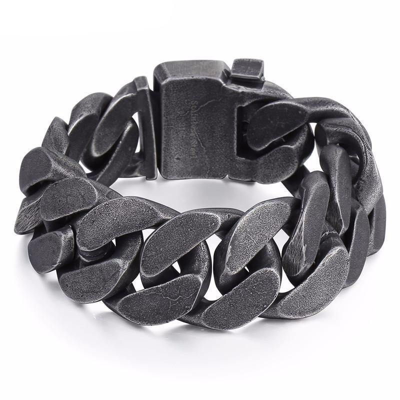 316L Stainless Steel/Enamel Big Boys Heavy Thick Chain Bracelet, 9" x 0.9", Gray - American Legend Rider