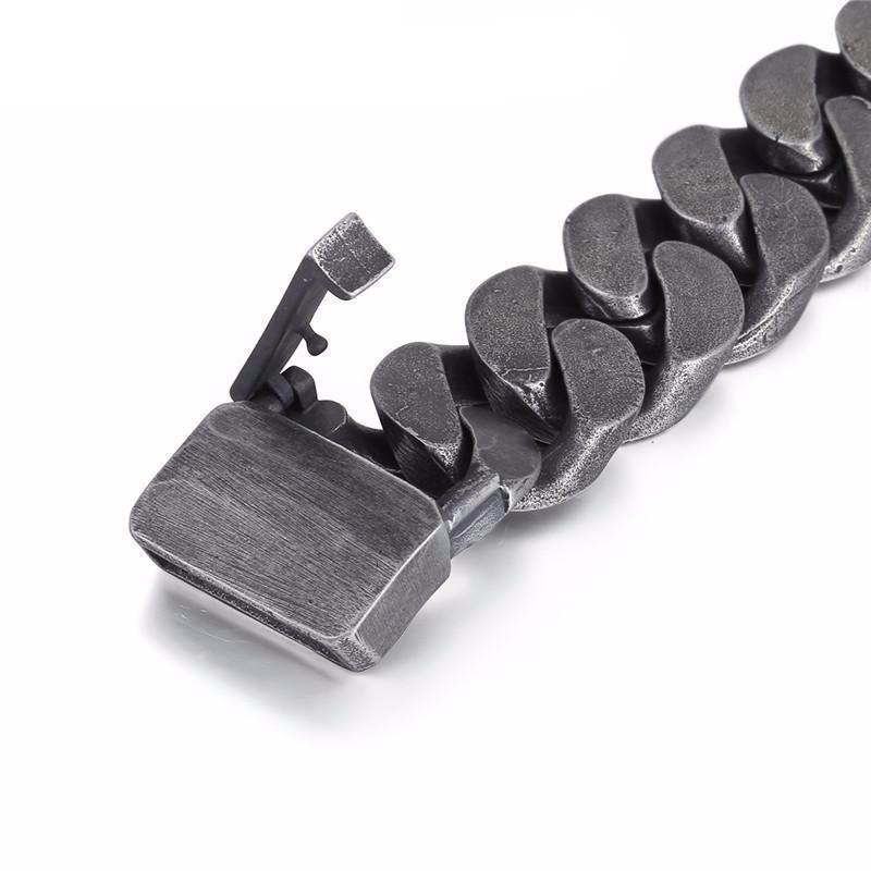 316L Stainless Steel/Enamel Big Boys Heavy Thick Chain Bracelet, 9" x 0.9", Gray - American Legend Rider