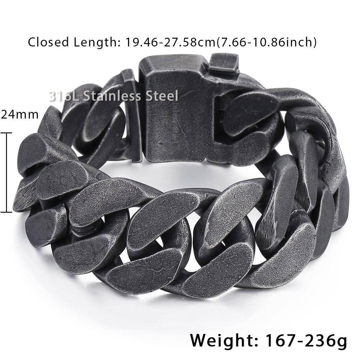 316L Stainless Steel/Enamel Big Boys Heavy Thick Chain Bracelet, 9" x 0.9", Gray - American Legend Rider